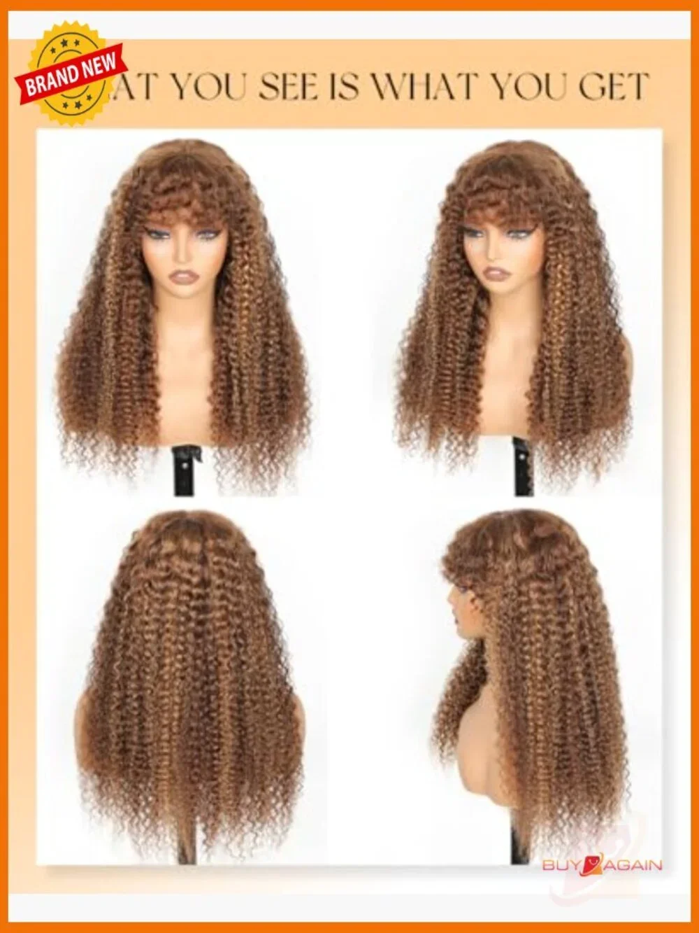Ombre Highlight Curly Wig with Bangs HD Lace Glueless Water Wave 24 Inch